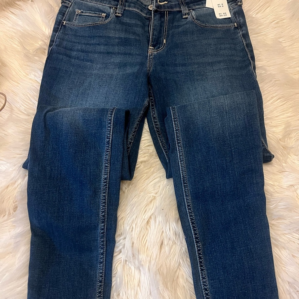 Hollister Women's Straight Leg Jeans in Deep Blue